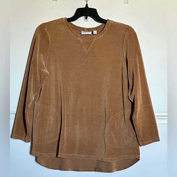 denim&co Active Womans Brown Long Sleeve Women's Top with pockets. Size L - Picture 1 of 4